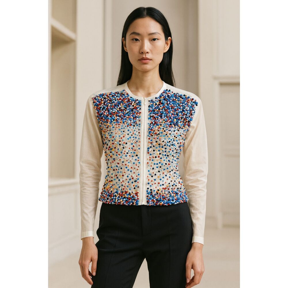 AFOUR Beaded Full Zip White Jacket XS
